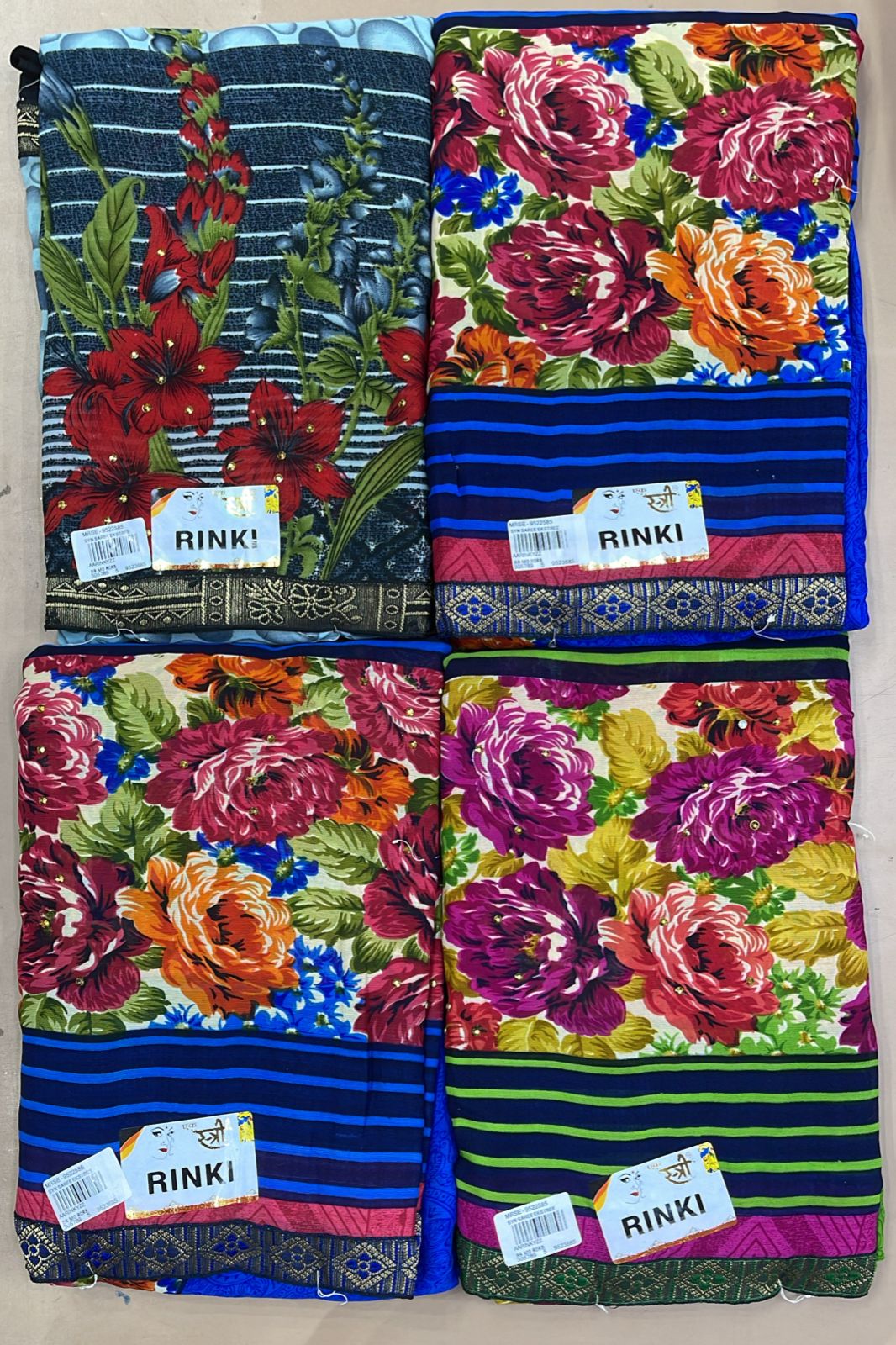 Georgette Floral Print Fancy Saree Set (4 Pcs Set) Lightweight Daily Wear Designer Sarees with Border-M.R. Saree Emporium