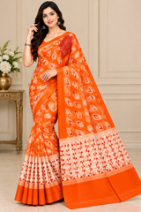 Weightless Pink Printed Saree with Designer Border - 5 Pcs Set.