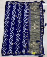 Premium Royal Blue Bandhani Silk Saree with Designer Zari Pallu & Tassels - M.R. Saree Emporium
