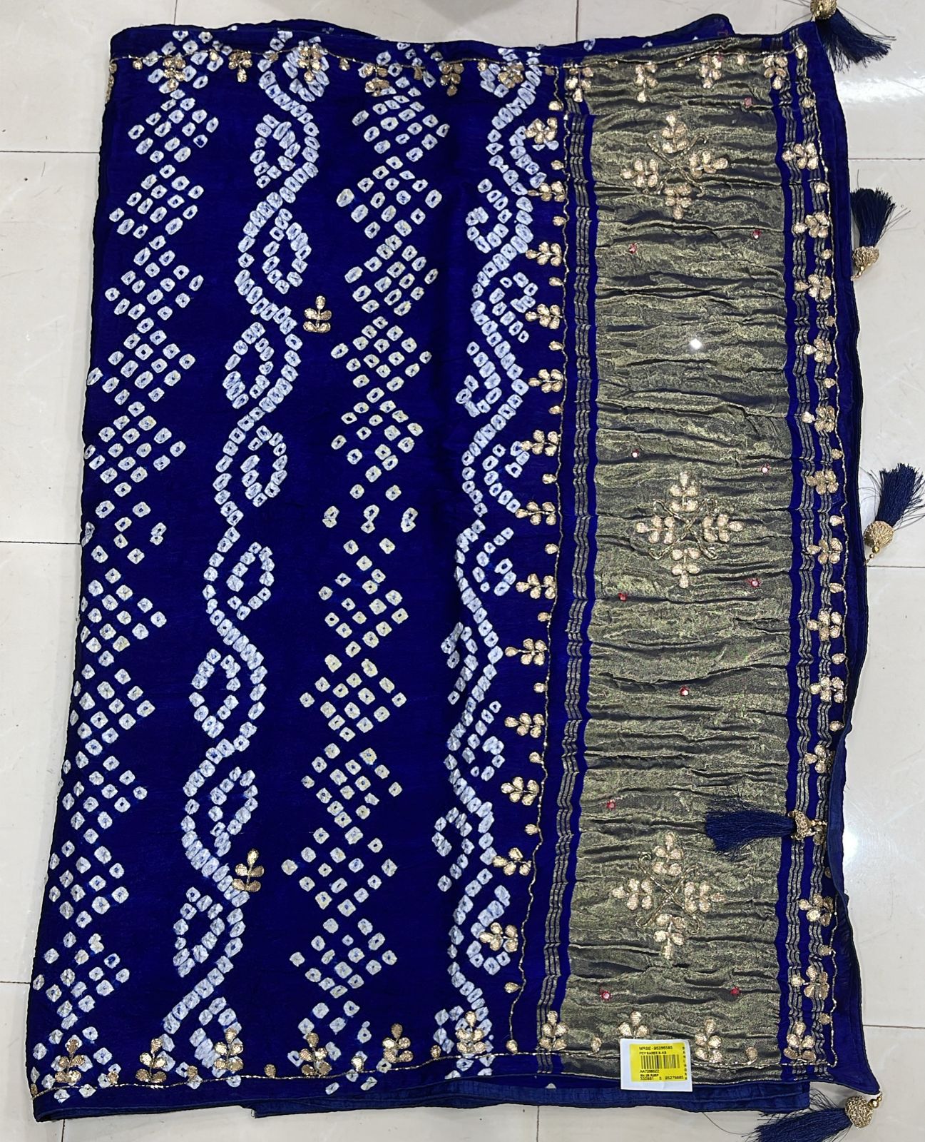 Premium Royal Blue Bandhani Silk Saree with Designer Zari Pallu & Tassels - M.R. Saree Emporium