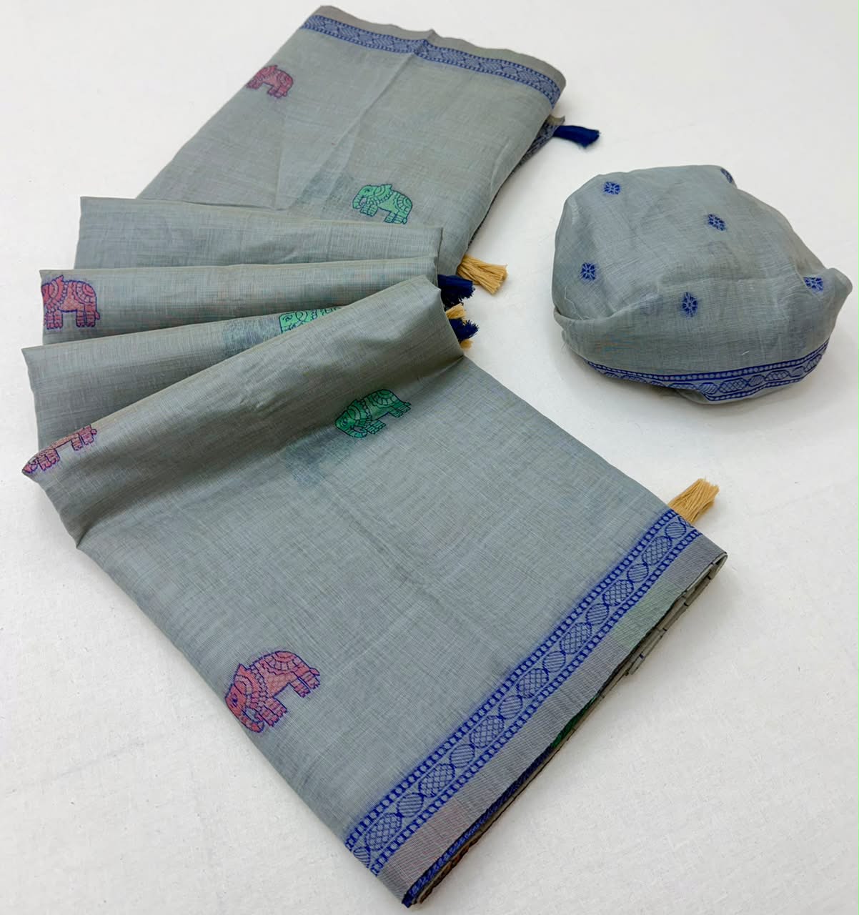 RajYog RajMata Tapti Cotton Saree with Fancy Jamdani Weaving 6 pcs set - M.R. Saree Emporium