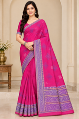 Cotton Green Woven Border Designer Saree - 14 Pcs Set