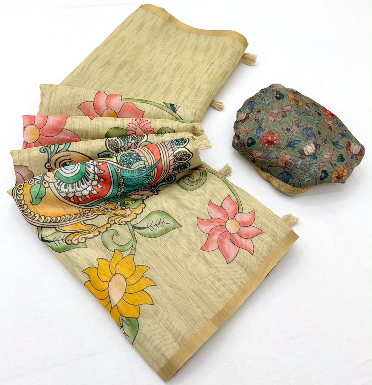 Kazari Series Chanderi Linen Saree with Kalamkari Print