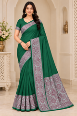 Cotton Green Traditional Jacquard Border Saree - 15 Pcs Set.