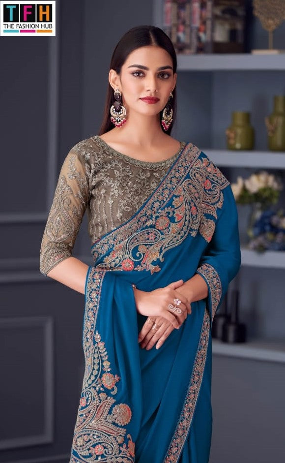 Silver Screen Edition Hits – Florence Sartin Saree with Banglori Silk Blouse (5 Pcs Set) – M.R. Saree Emporium