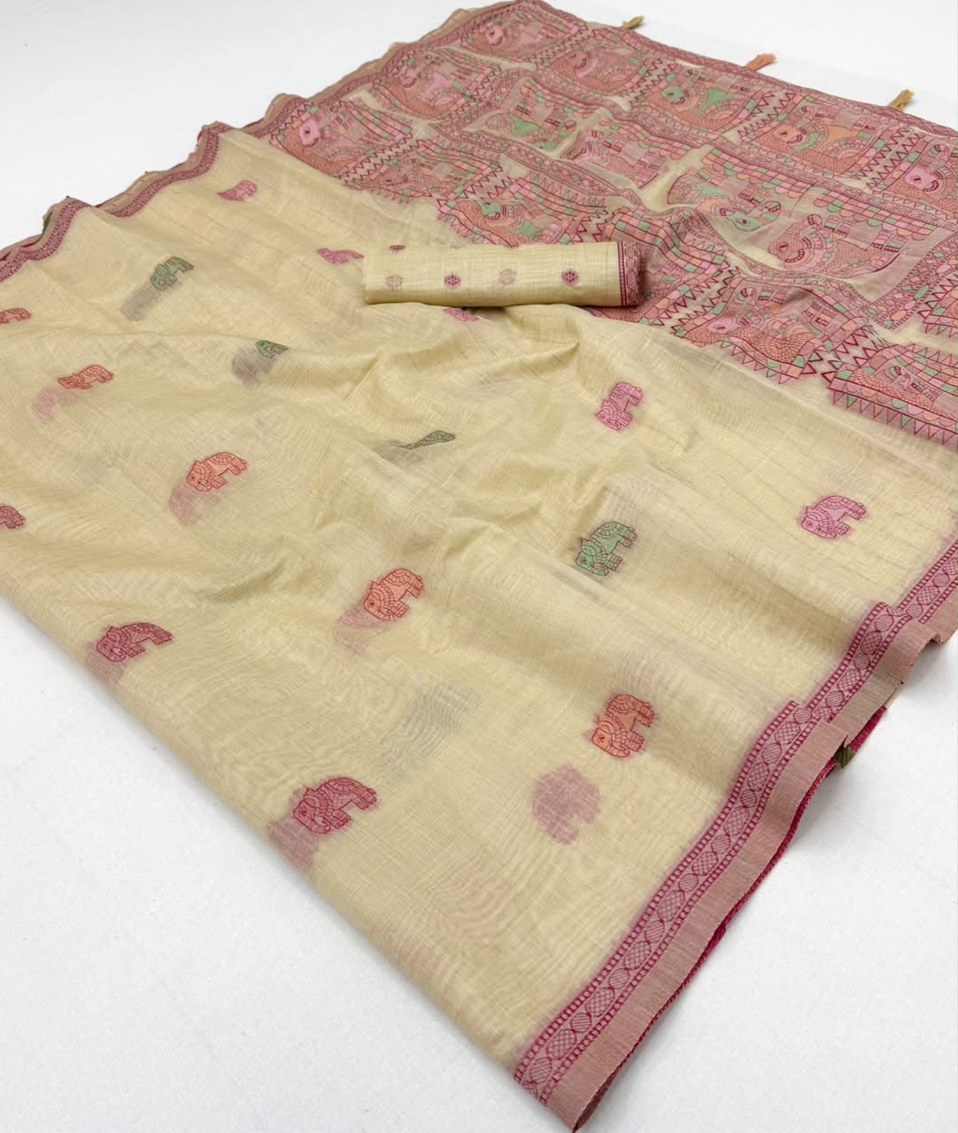 RajYog RajMata Tapti Cotton Saree with Fancy Jamdani Weaving 6 pcs set - M.R. Saree Emporium