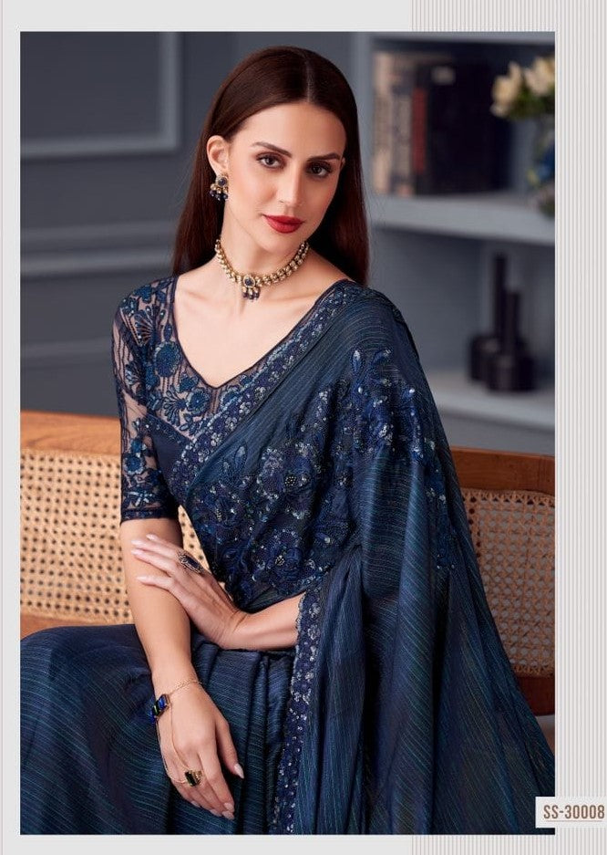 30008 Blossom Glitter Saree with Embroidered Border & Matching Blouse (Single PCS) – M.R. Saree Emporium