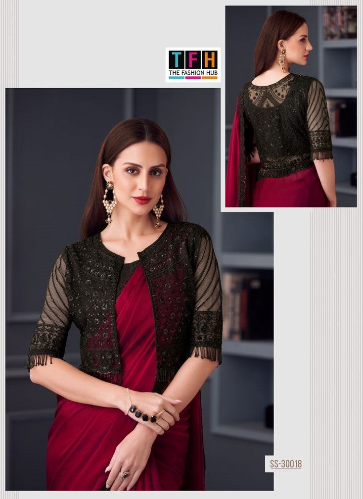 30018 Midas Touch Sartin Chiffon Silk Saree with Designer Jacket Style Blouse (Single PCS) – M.R. Saree Emporium