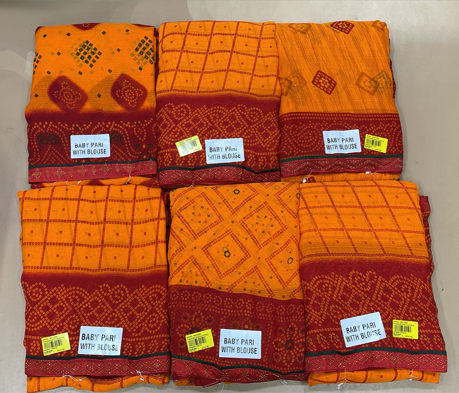 Ekstree Baby Pari Weightless Saree 6 Pcs Combo Set With Unstitched Blouse – Lightweight Daily Wear-Bandhani Woven Design With Contrast Border-Wholesale Price-M.R. Saree Emporium
