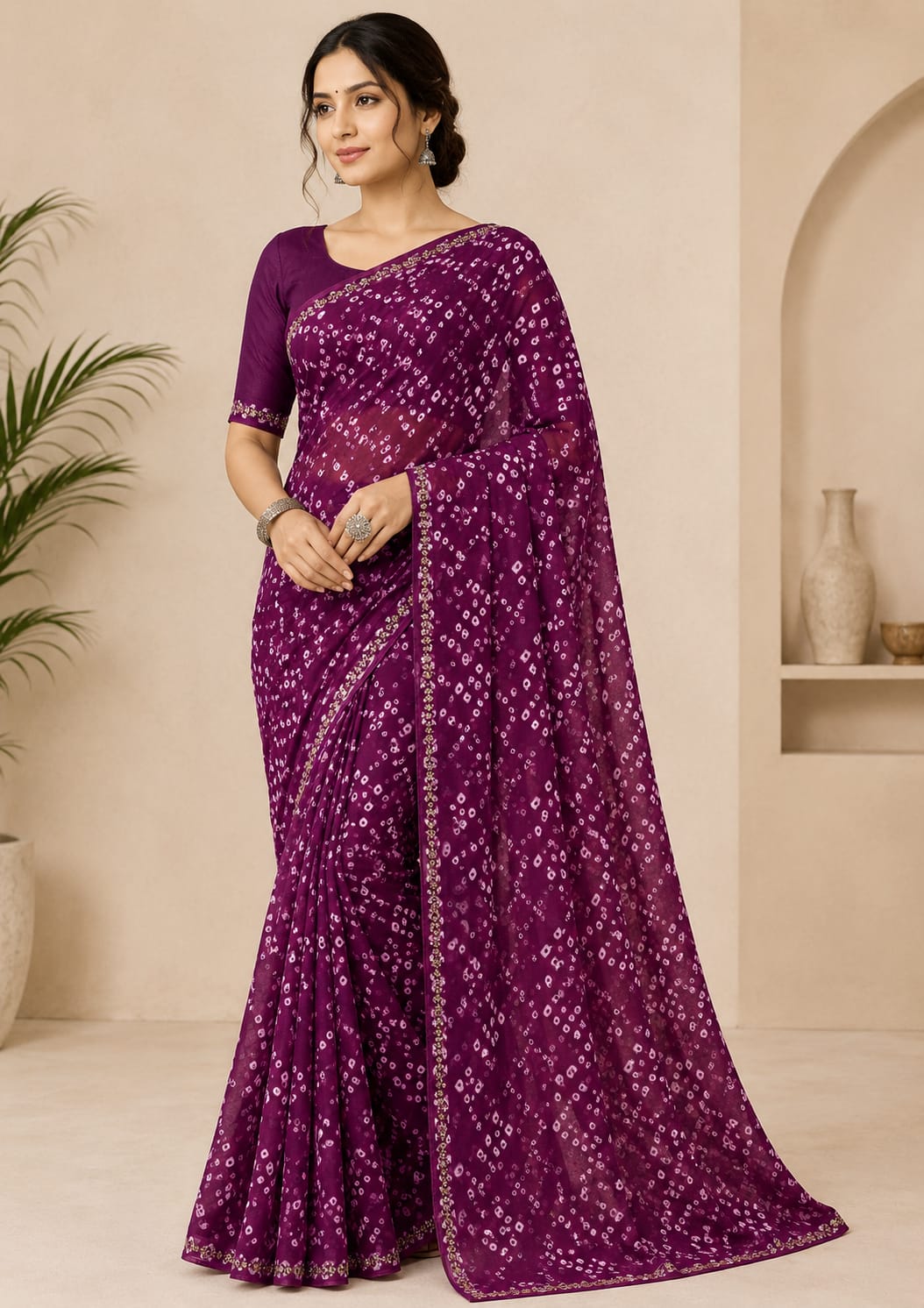 Designer Bandhani Georgette Printed Saree