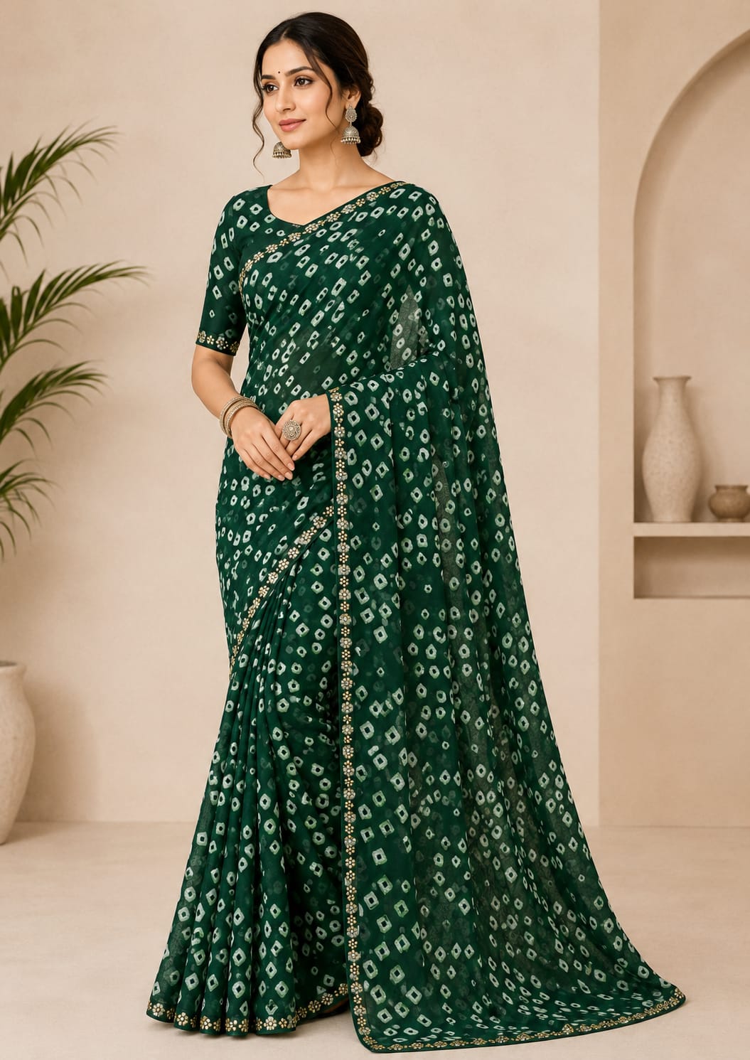 Designer Bandhani Georgette Printed Saree