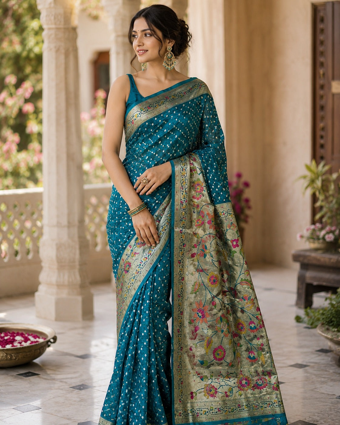 Bandhani Saree, Bandhej Saree, Gajji Silk Saree, Floral Zari Saree, Designer Saree, Festive Wear Saree, Wedding Saree, Ethnic Saree