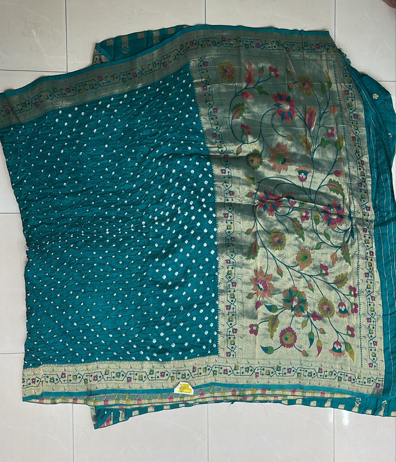 Bandhani Gajji Silk Saree With Floral Zari Rich Pallu & Designer Border - Festive Wear - M.R. Saree Emporium