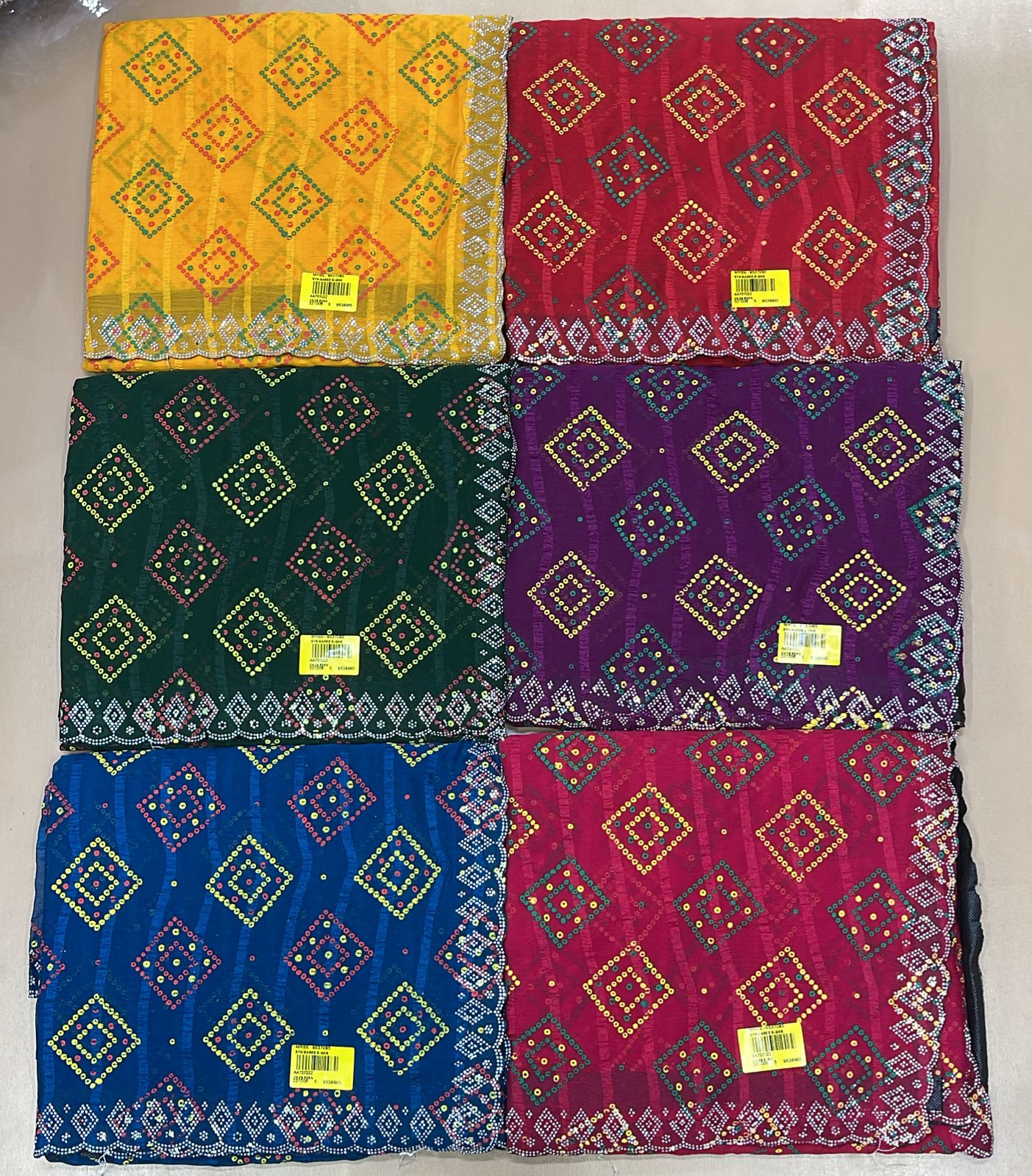 Bandhani Print Georgette Saree Set of 6-Wholesale Fancy Saree Collection-M.R. Saree Emporium
