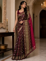 Premium Wine Bandhani Silk Saree with Designer Zari Pallu & Tassels - M.R. Saree Emporium