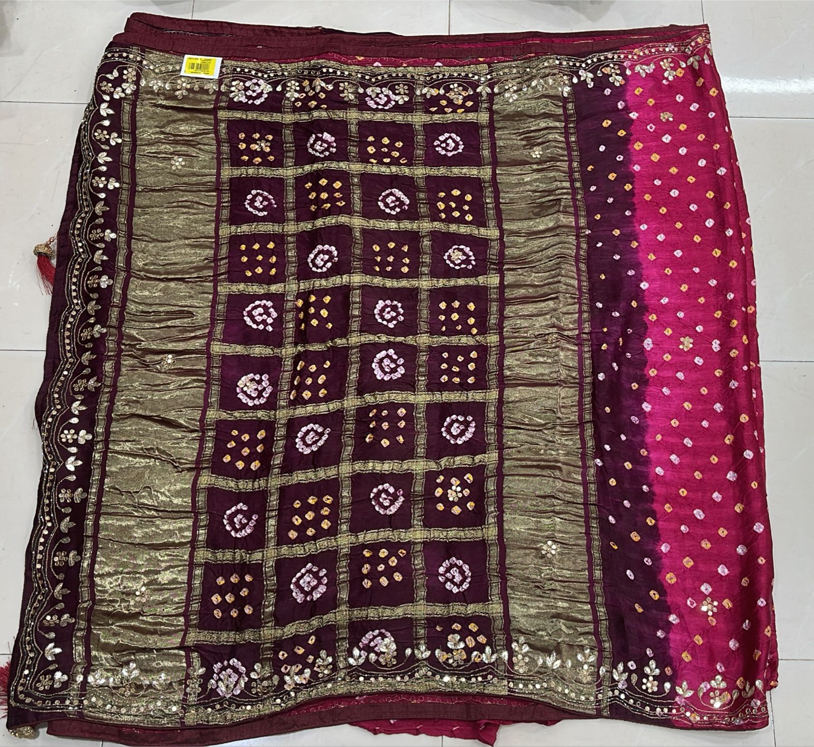 Premium Wine Bandhani Silk Saree with Designer Zari Pallu & Tassels - M.R. Saree Emporium