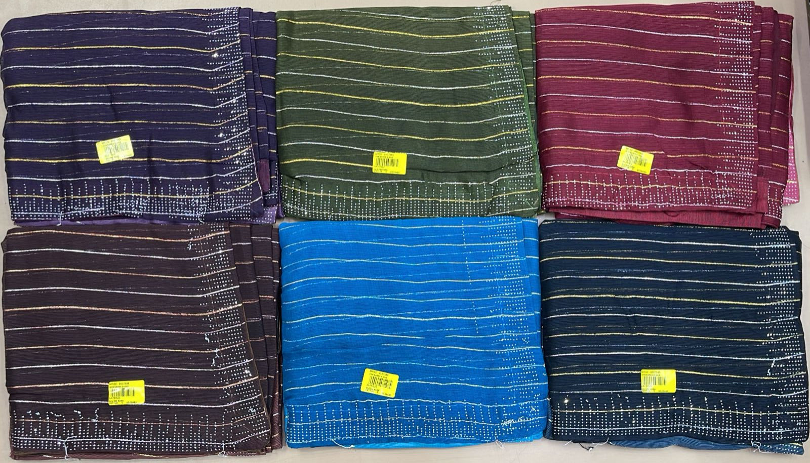 Georgette Stripe Print Fancy Saree Set (6 Pcs Set) Lightweight Daily Wear Sarees-M.R. Saree Emporium