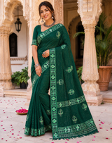 Designer Chiffon Saree with Leaf Print Border - Lightweight Fancy Daily Wear Saree Collection (6 Colors Set) - M.R. Saree Emporium