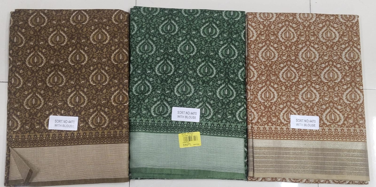 Cotton Printed Saree Set - 3 Pcs Set - Traditional Paisley Design - Zari Border - M.R. Saree Emporium