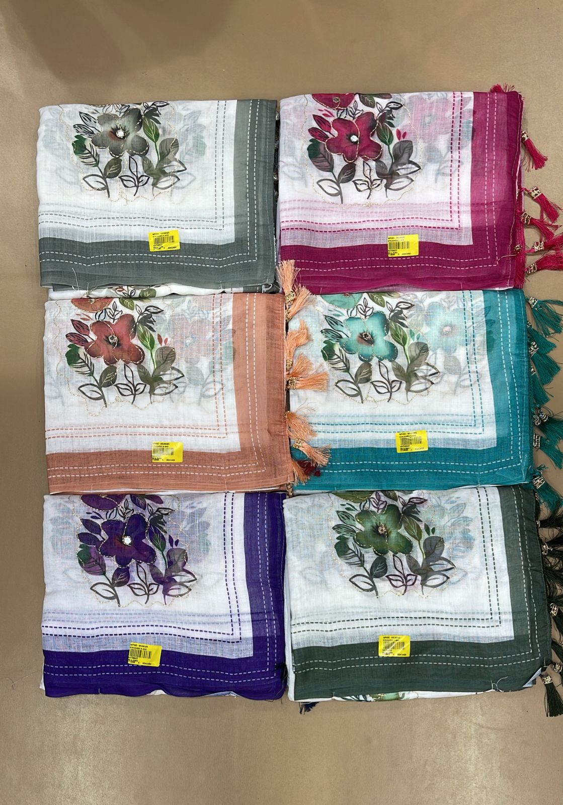 Ekstree Floral Printed Cotton Saree 6 Pcs Set-Soft Summer Wear Tassel Pallu Saree Collection-M.R. Saree Emporium