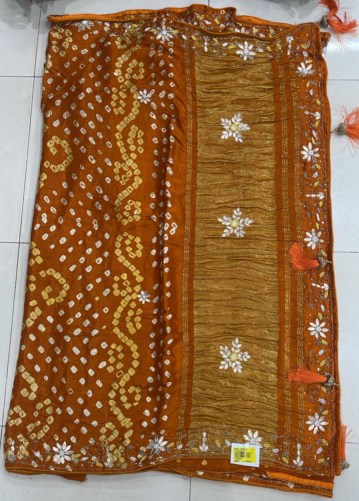 Premium Mustard Bandhani Silk Saree with Designer Zari Pallu & Tassels - M.R. Saree Emporium