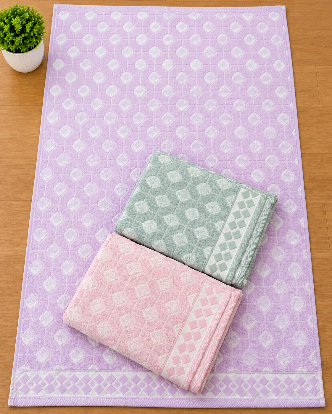 Premium Bath Towel Set 30x60 - 3 PCS Cotton Towels - Lavender & Pastel Colors - M.R. Saree Emporium
