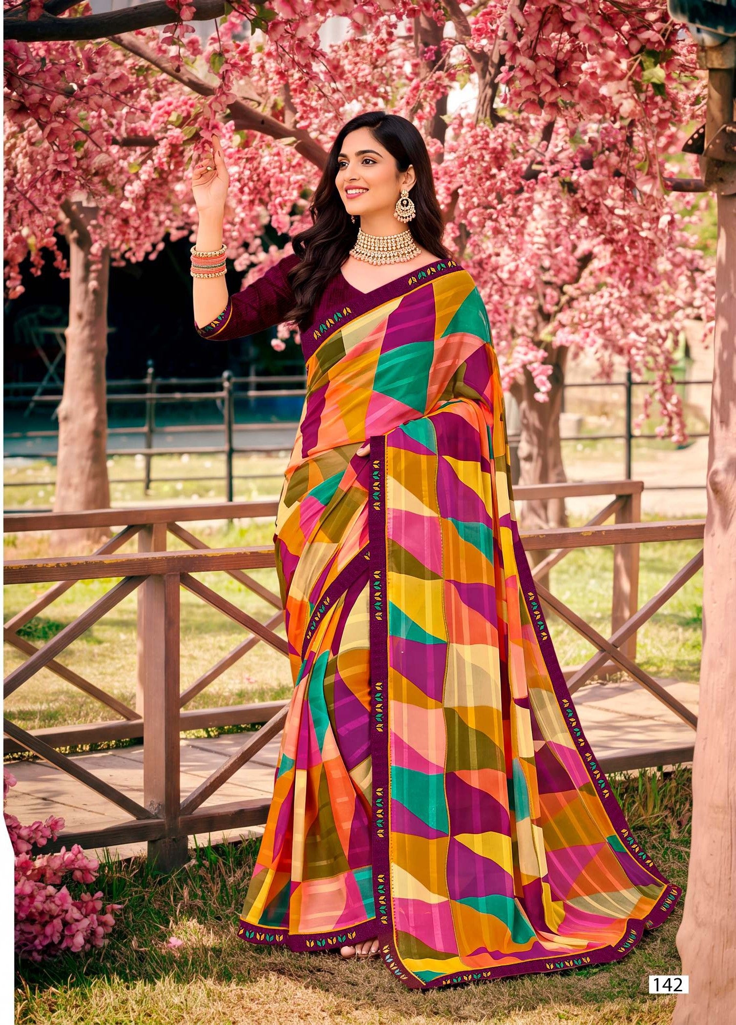 Ladorani Jasmine Designer Saree with Fancy Border 8 Pcs Set
