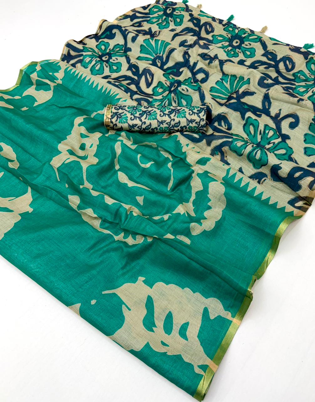 Lisha Soft Cotton Linen Saree with Zari Border & Fancy Tassels – 12 Pcs Set-M.R. Saree Emporium