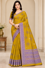 Cotton Green Woven Border Designer Saree - 14 Pcs Set