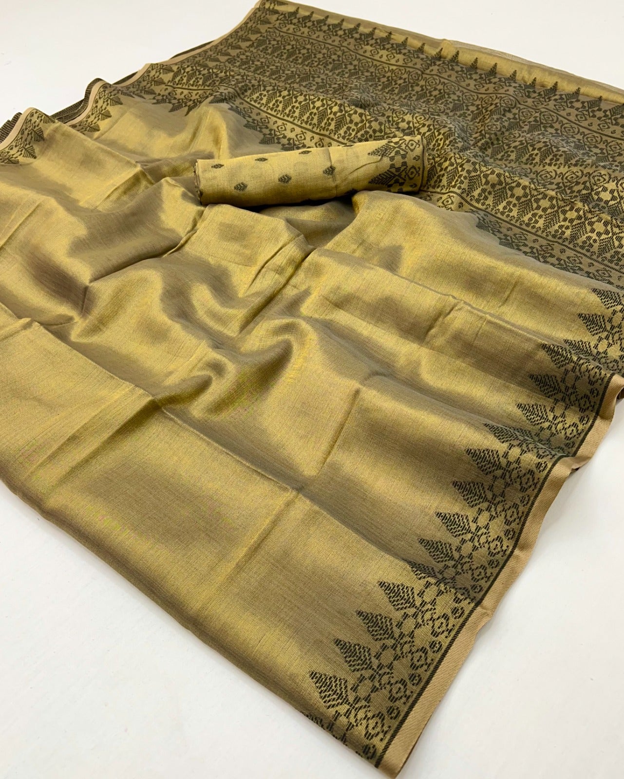 RajPath Fabrics Black Berry Vol-2 Golden Beige Tissue Linen Saree Premium Designer Festive Wear – M.R. Saree Emporium