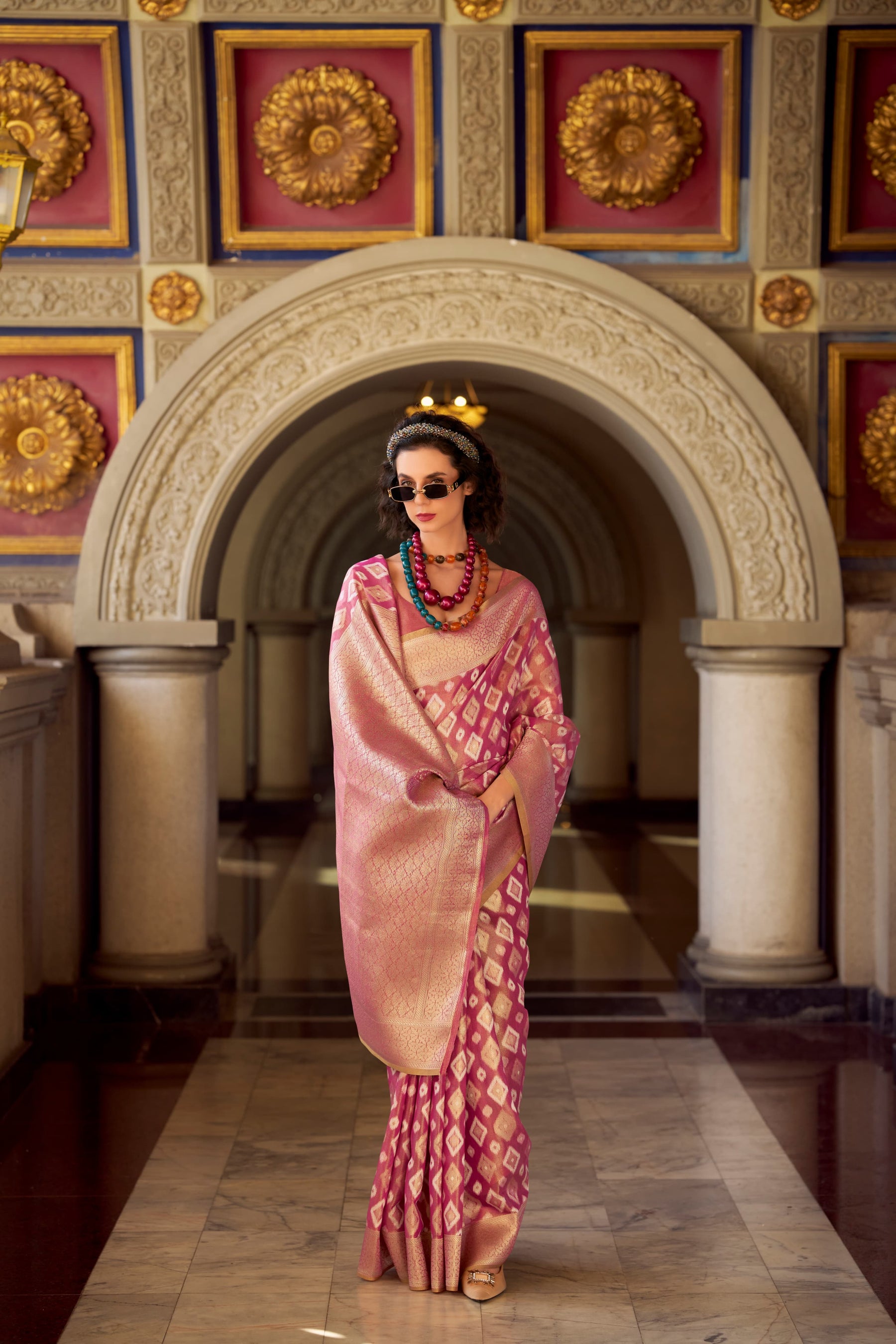 RajPath Fabrics Goldmine Tissue Silk Designer Saree - 6 Pcs Wholesale Set