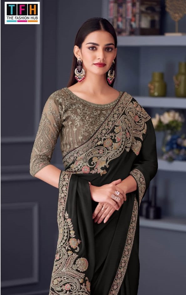 Silver Screen Edition Hits – Florence Sartin Saree with Banglori Silk Blouse (5 Pcs Set) – M.R. Saree Emporium