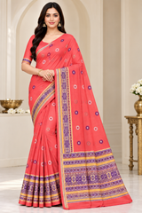 Cotton Traditional Printed Saree with Designer Woven Border - 15 Pcs Set.