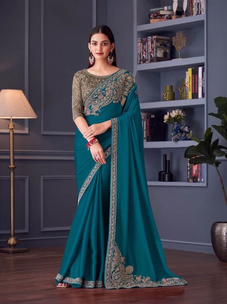 Silver Screen Edition Hits – Florence Sartin Saree with Banglori Silk Blouse (5 Pcs Set) – M.R. Saree Emporium