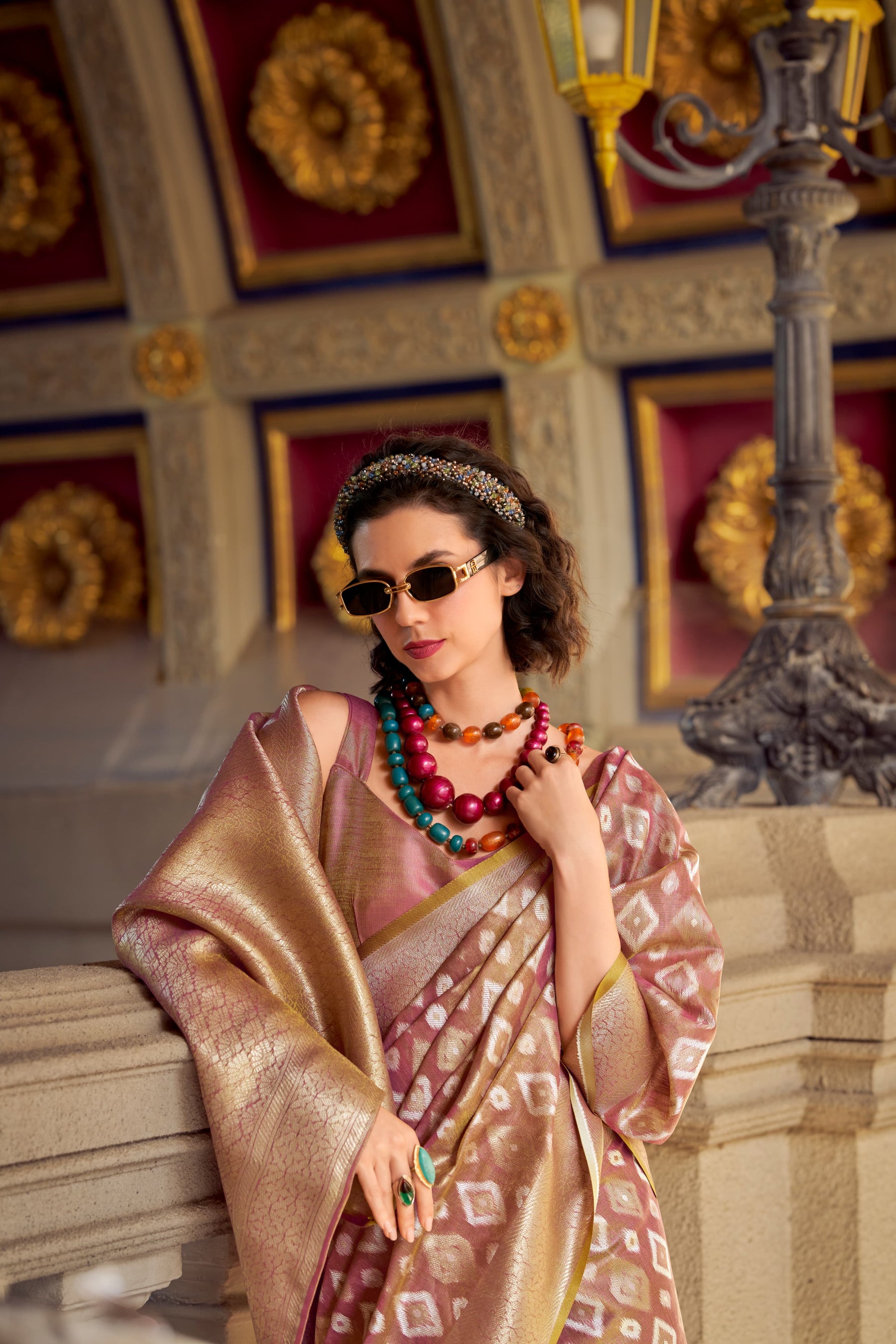 RajPath Fabrics Goldmine Tissue Silk Designer Saree - 6 Pcs Wholesale Set