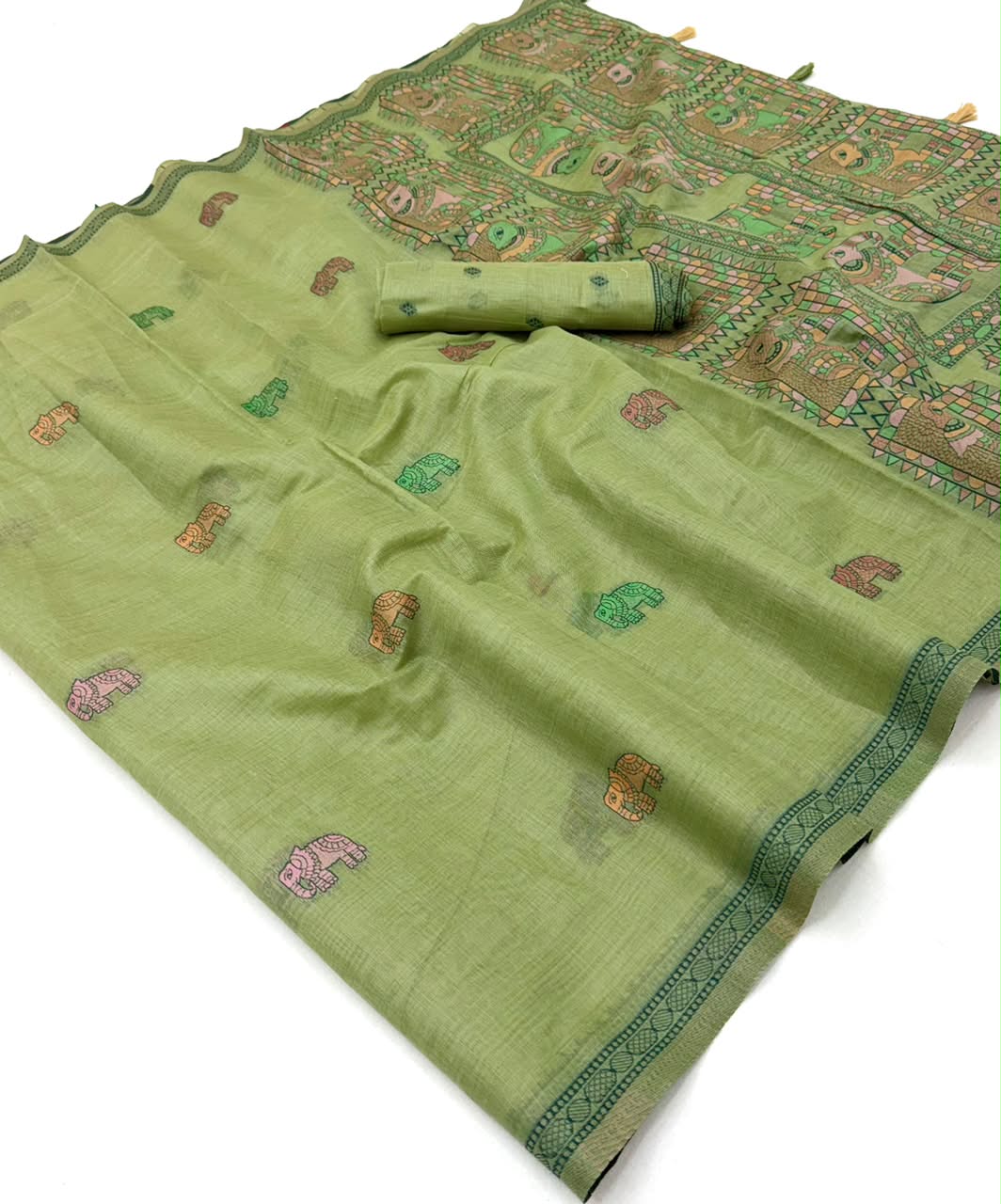 RajYog RajMata Tapti Cotton Saree with Fancy Jamdani Weaving 6 pcs set - M.R. Saree Emporium