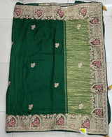 Premium Dark Green Silk Saree with Heavy Embroidered Border & Designer Pallu - M.R. Saree Emporium