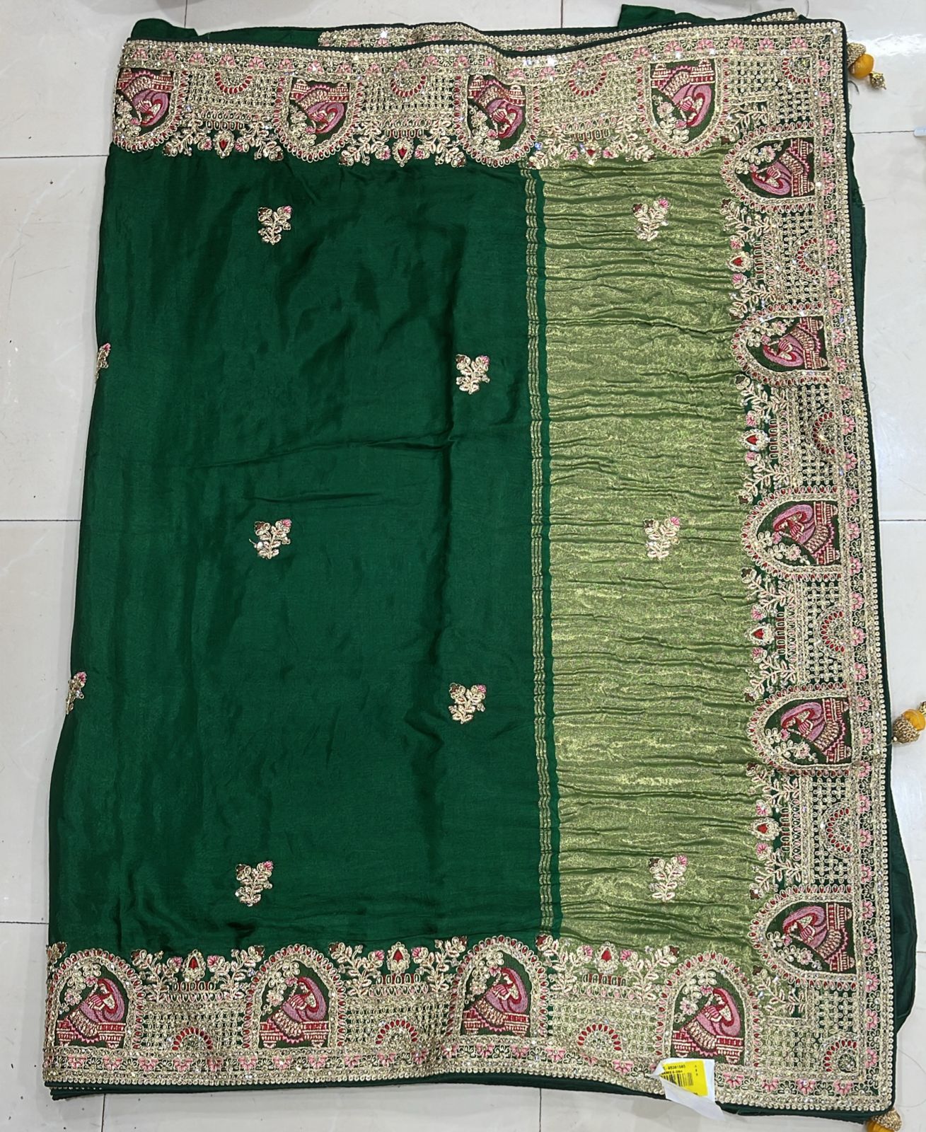 Premium Dark Green Silk Saree with Heavy Embroidered Border & Designer Pallu - M.R. Saree Emporium