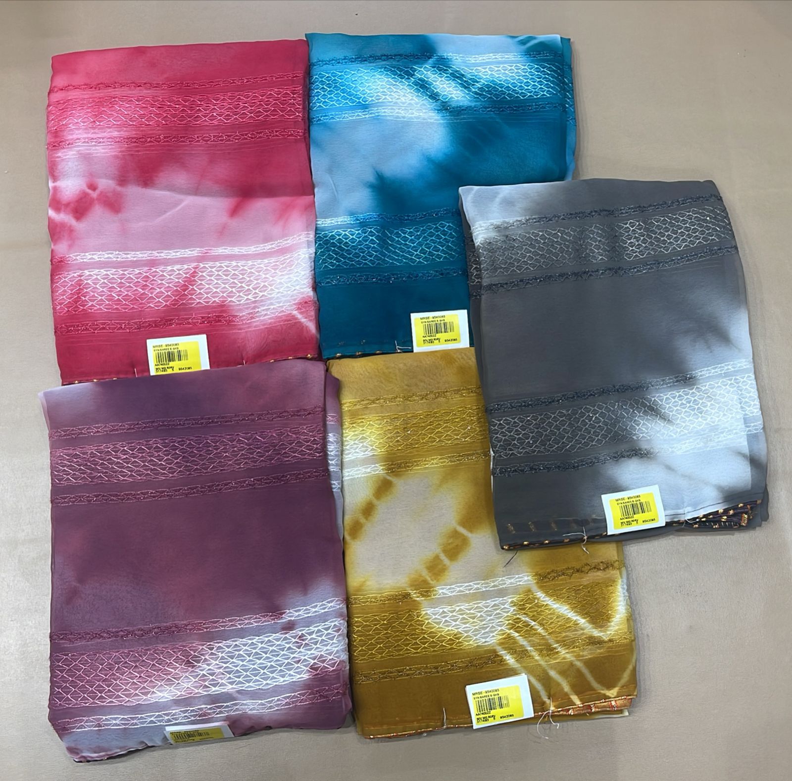 Designer Chiffon Saree with Tie Dye Pattern and Woven Border - Lightweight Daily Wear Fancy Saree Collection (5 Colors Set) - M.R. Saree Emporium