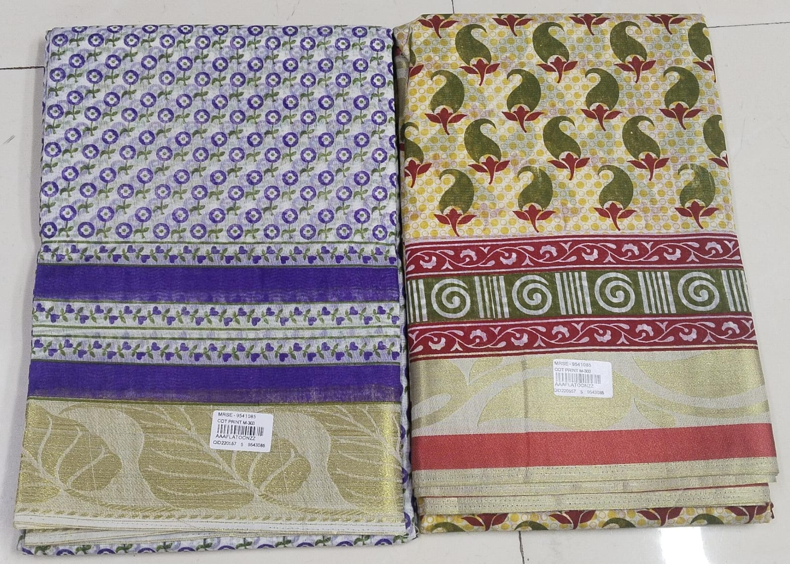 Cotton Printed Saree Set - 2 Pcs Set - Floral Paisley Design - Zari Border - With Blouse - Aflatoon Collection - M.R. Saree Emporium