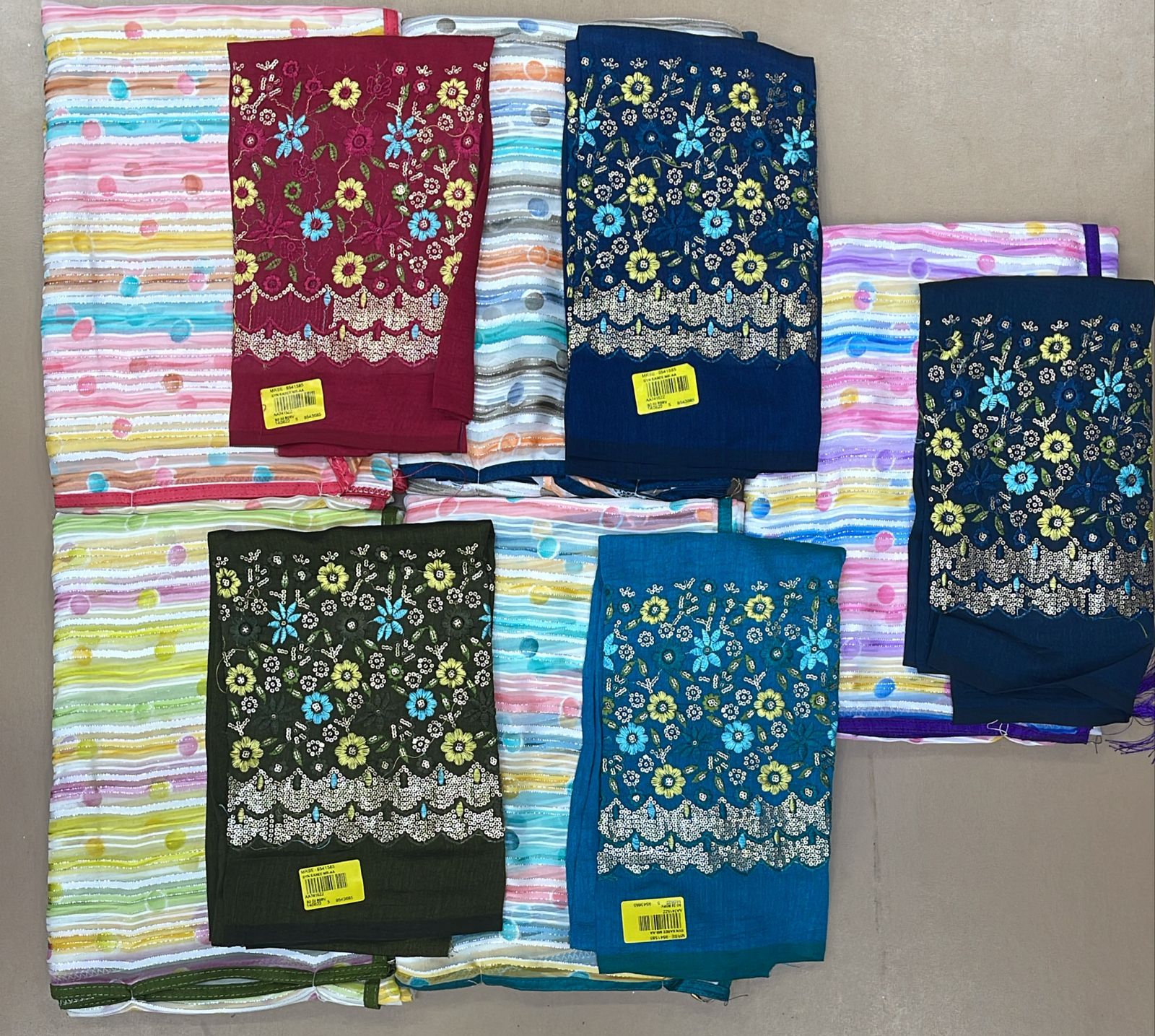 Georgette Floral Embroidery Print Saree Set (5 Pcs Set) Lightweight Designer Sarees with Border-M.R. Saree Emporium