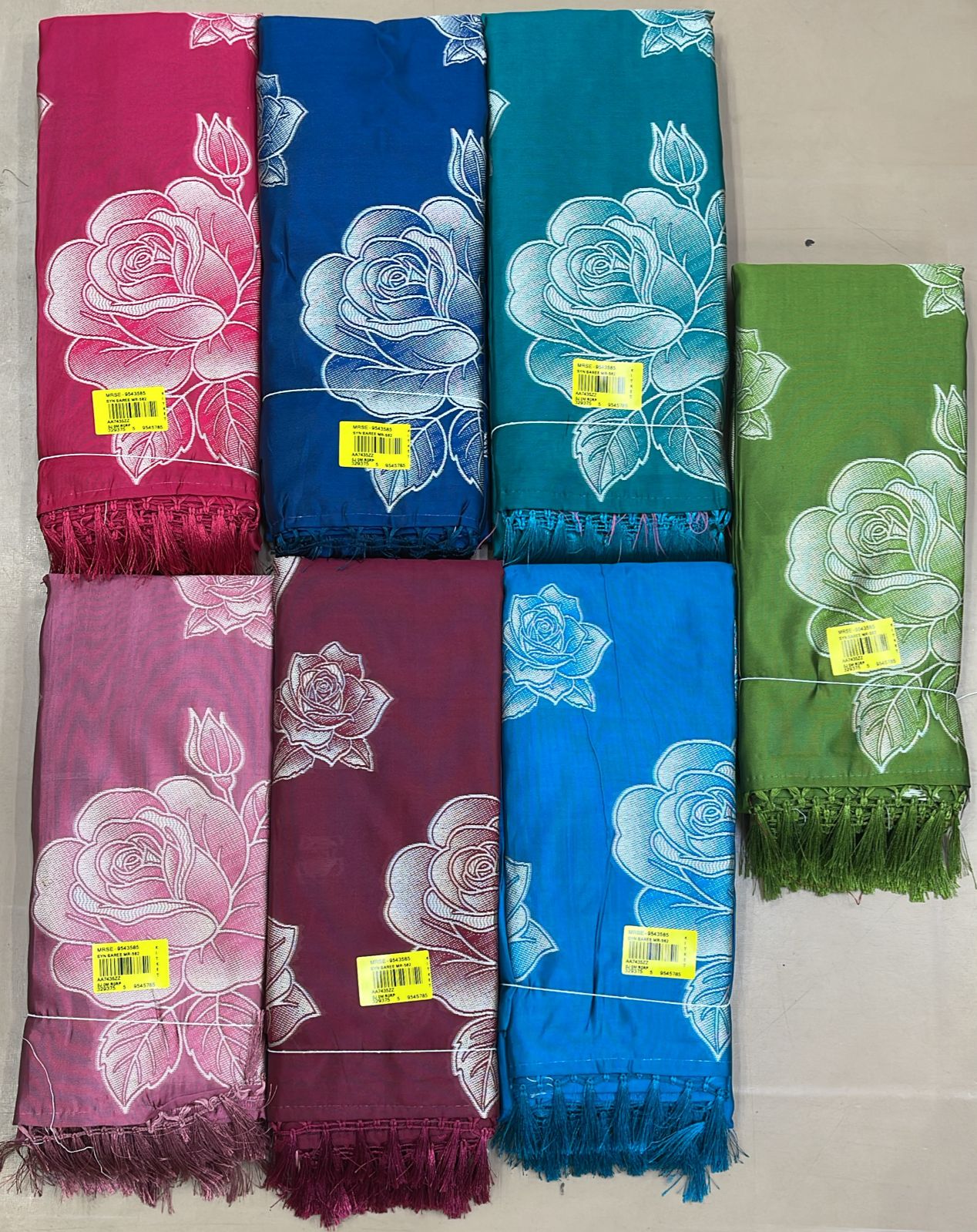 Silk Rose Design Fancy Saree Set (7 Pcs Set) Lightweight Designer Sarees with Tassel Pallu | M.R. Saree Emporium