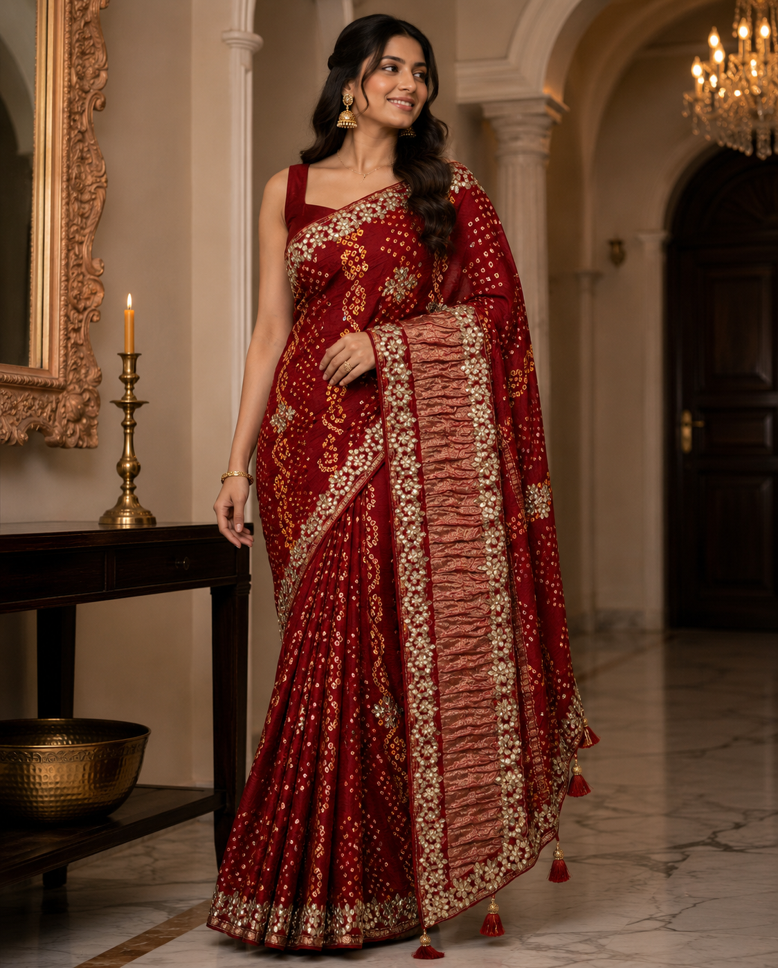 Premium Red Bandhani Silk Saree with Heavy Designer Zari Pallu & Border - M.R. Saree Emporium