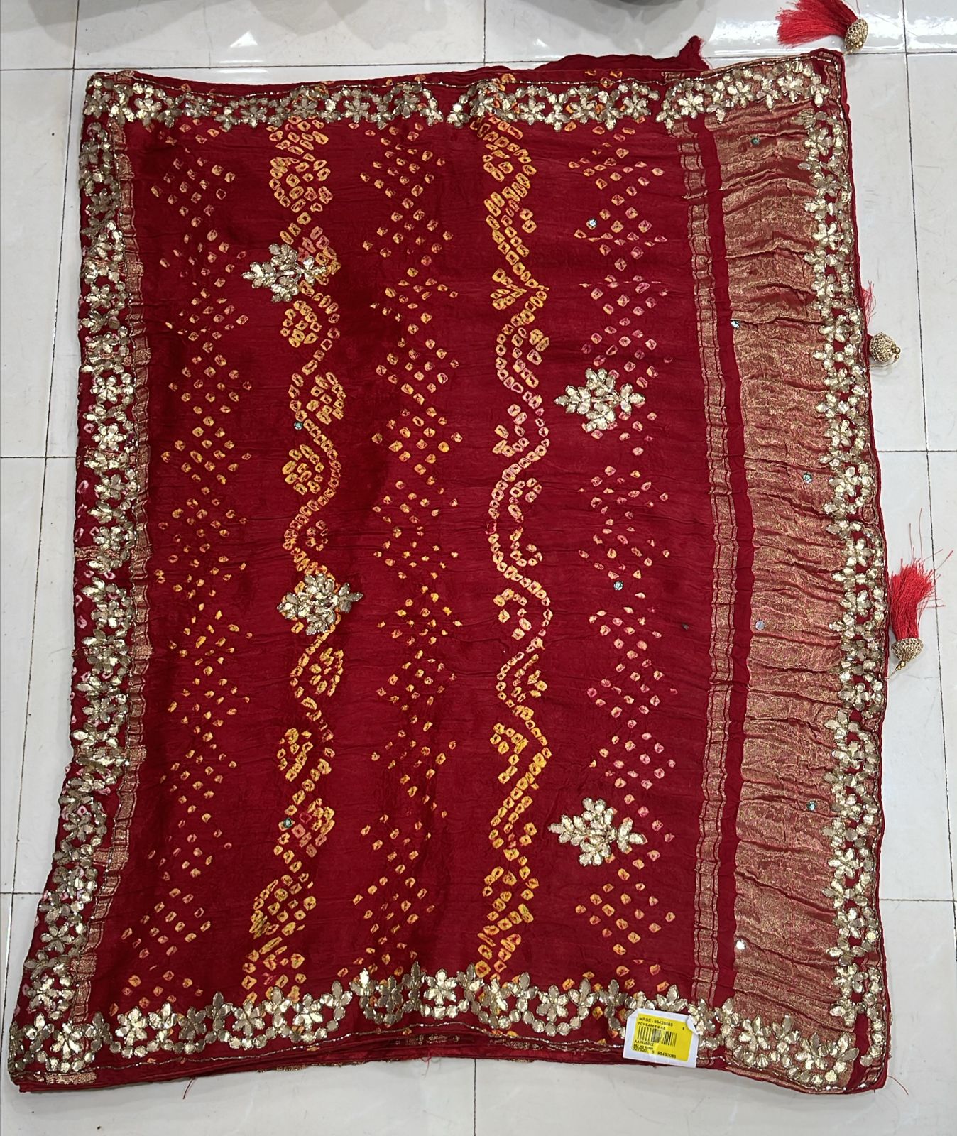 Premium Red Bandhani Silk Saree with Heavy Designer Zari Pallu & Border - M.R. Saree Emporium
