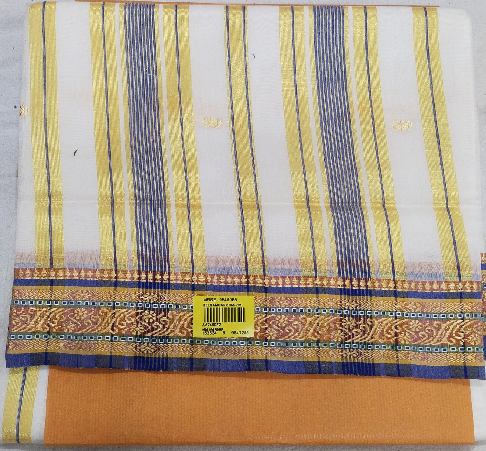 Classic 9 Wari Cotton Saree with Blue & Gold Traditional Border – M.R. Saree Emporium