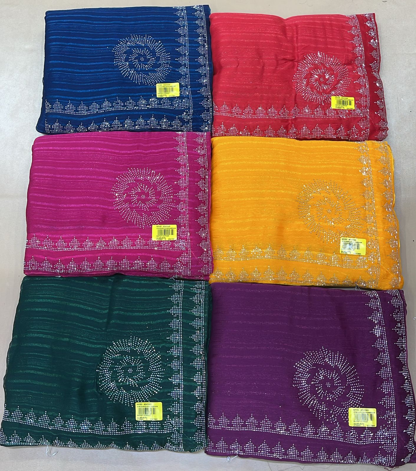 Ekstree Georgette Stone Work Saree Set (6 pcs)-M.R. Saree Emporium
