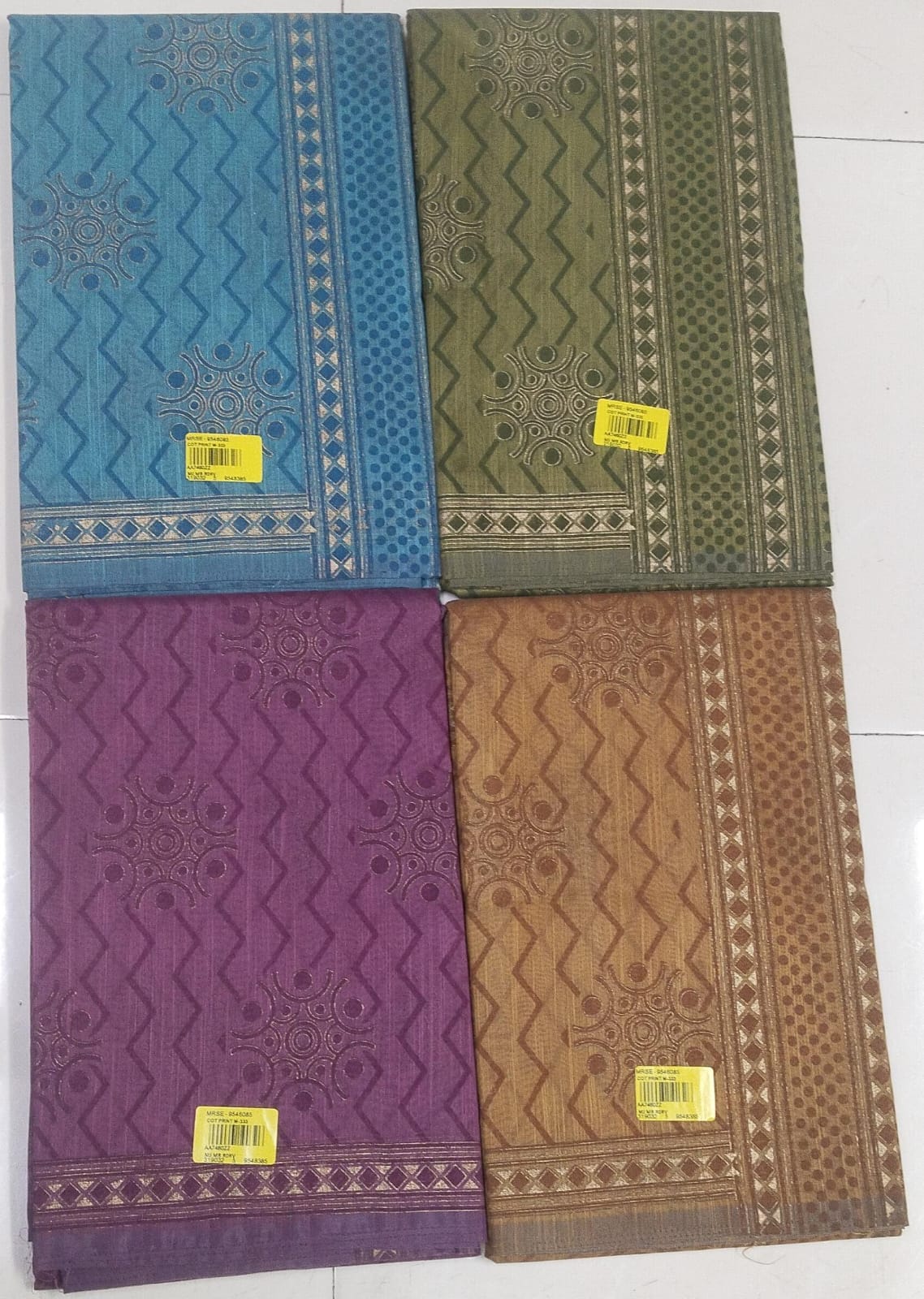Cotton Printed Saree Set - 4 Pcs Set - Jacquard Style Zig Zag Design - Rich Border - With Blouse - Daily Wear Collection - M.R. Saree Emporium