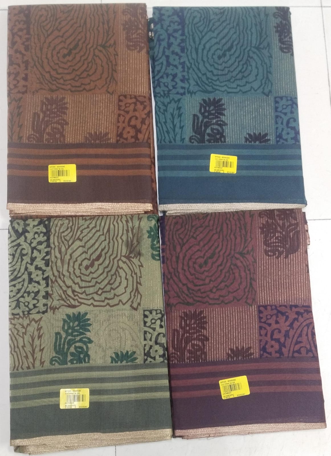 Cotton Printed Saree Set - 4 Pcs Set - Patchwork Floral Design - Stripes Border - With Blouse - Daily Wear Collection - M.R. Saree Emporium