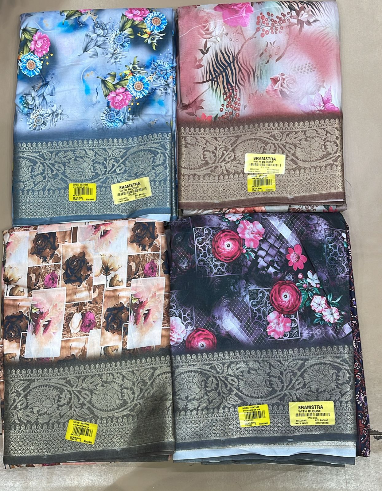 Fancy Printed Silk Saree Set of 4 - Designer Floral Silk Saree Collection - M.R. Saree Emporium