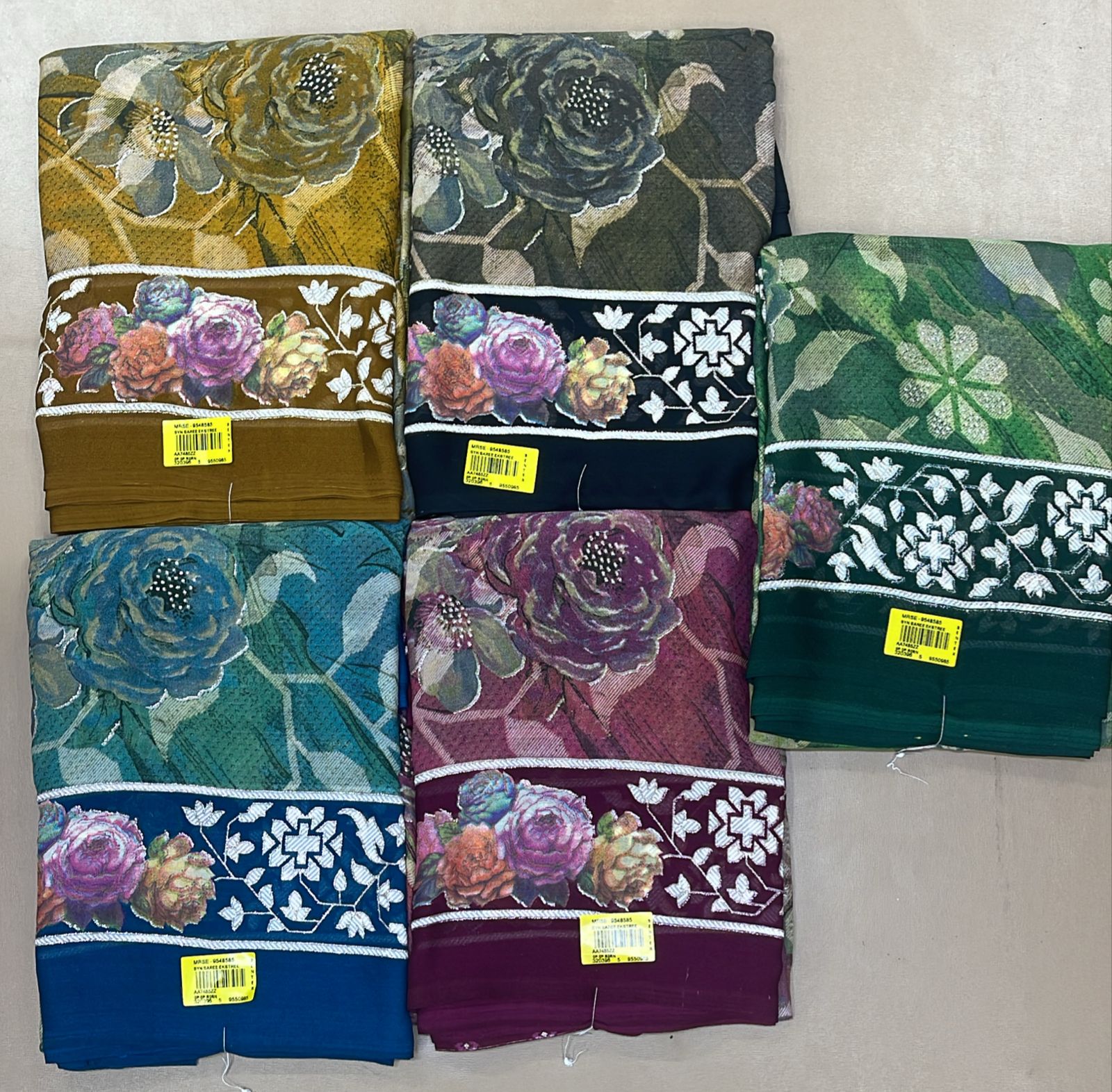 Georgette Floral Print Fancy Saree Set (5 Pcs Set) Lightweight Daily Wear Designer Sarees with Border-M.R. Saree Emporium